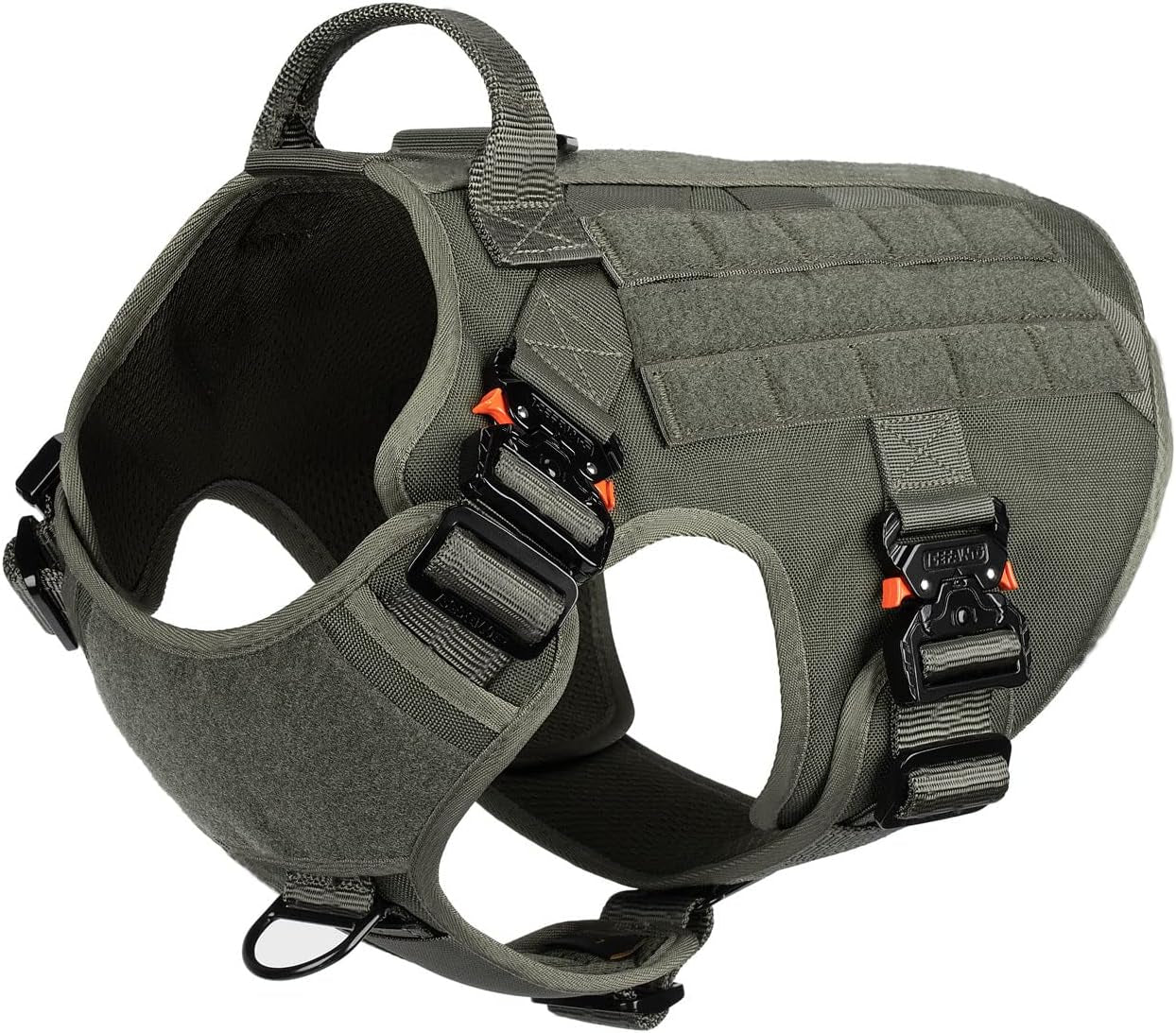 Durable Tactical Dog Harness with 4X Metal Buckle | No Pull Front Clip & MOLLE K9 Vest | Adjustable Harness for Large Dogs (L, 28"-35" Chest) - Green