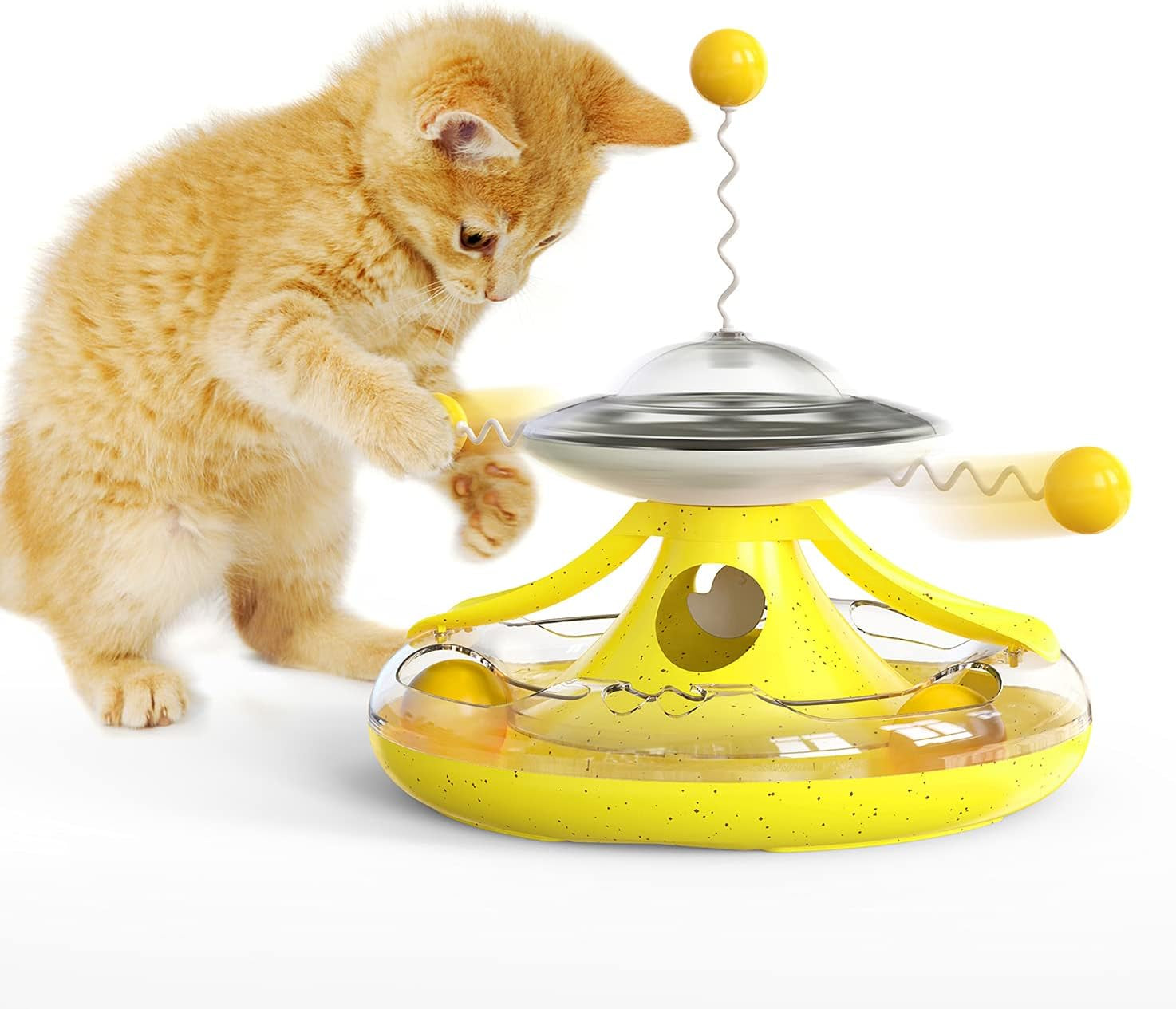 Cat Toy,Interactive Roller Tunnel Cat Toy with Cat Wand Toy for Indoor,Cat Food Dispenser with Toy Balls for Kitten Mental and Physical Motion Exercise (Yellow)