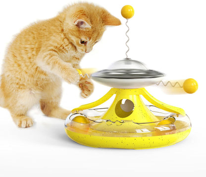 Cat Toy,Interactive Roller Tunnel Cat Toy with Cat Wand Toy for Indoor,Cat Food Dispenser with Toy Balls for Kitten Mental and Physical Motion Exercise (Yellow)