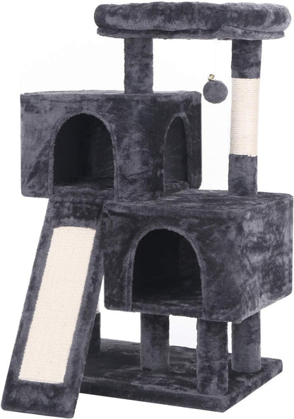 Deluxe Cat Tree Condo with Scratch Posts, Plush Perches & Dual Houses - Ultimate Kitty Activity Center in Grey