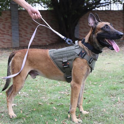 Durable Tactical Dog Harness with 4X Metal Buckle | No Pull Front Clip & MOLLE K9 Vest | Adjustable Harness for Large Dogs (L, 28"-35" Chest) - Green