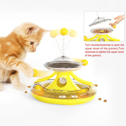 Cat Toy,Interactive Roller Tunnel Cat Toy with Cat Wand Toy for Indoor,Cat Food Dispenser with Toy Balls for Kitten Mental and Physical Motion Exercise (Yellow)