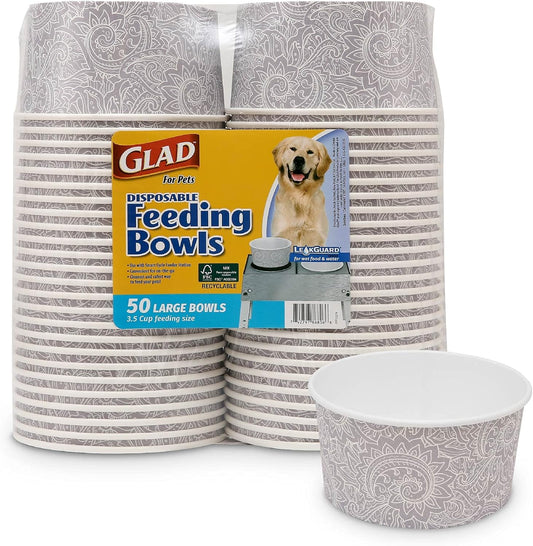 for Pets Disposable Feeding Bowls | Large Disposable Dog Bowls in Gray Pattern | 3.5 Cup Feeding Size, Dog Bowls Are Great for Dry and Wet Dog Food or Water (Pack of 1,25 Count Total)