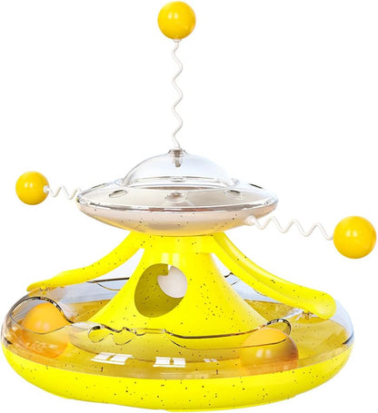 Cat Toy,Interactive Roller Tunnel Cat Toy with Cat Wand Toy for Indoor,Cat Food Dispenser with Toy Balls for Kitten Mental and Physical Motion Exercise (Yellow)