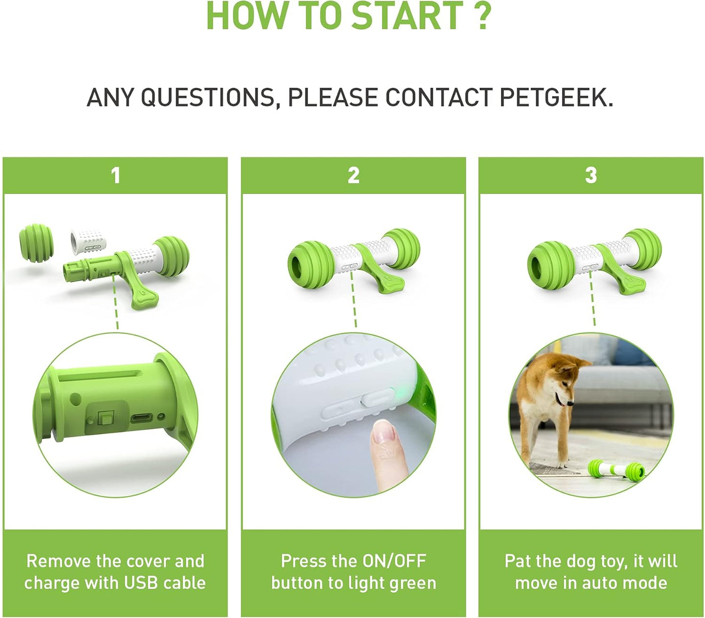 Motion Activated Interactive Dog Bone Toy - USB Rechargeable Electronic Dog Toy for Medium & Large Dogs - Perfect for Boredom & Stimulation (Green)