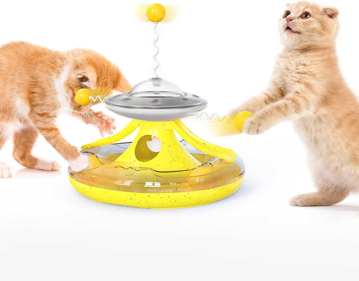 Cat Toy,Interactive Roller Tunnel Cat Toy with Cat Wand Toy for Indoor,Cat Food Dispenser with Toy Balls for Kitten Mental and Physical Motion Exercise (Yellow)