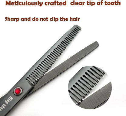 7.0In Titanium Black Professional Pet Grooming Scissors Set,Straight & Thinning & Curved Scissors 4Pcs Set for Dog Grooming,(Black)