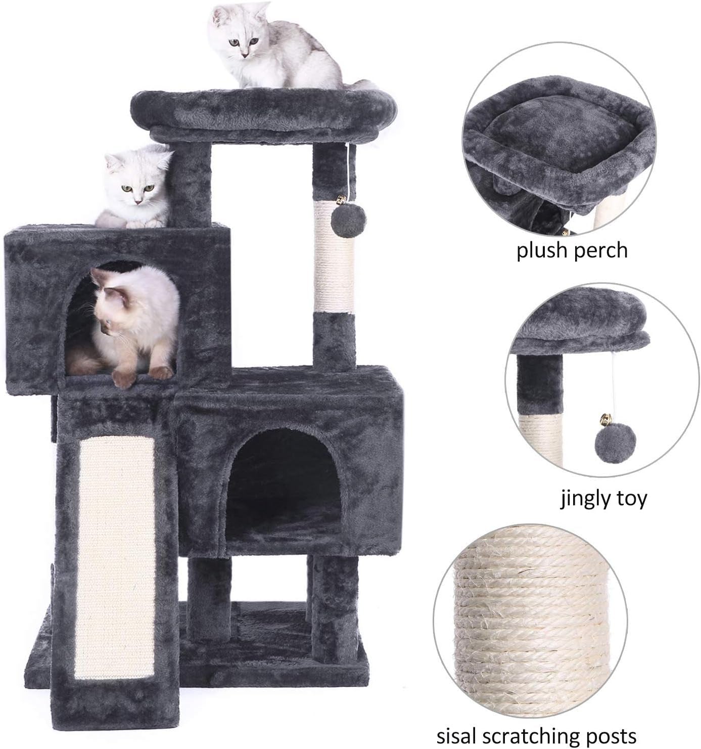 Deluxe Cat Tree Condo with Scratch Posts, Plush Perches & Dual Houses - Ultimate Kitty Activity Center in Grey
