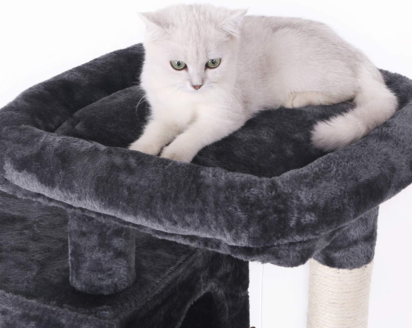 Deluxe Cat Tree Condo with Scratch Posts, Plush Perches & Dual Houses - Ultimate Kitty Activity Center in Grey