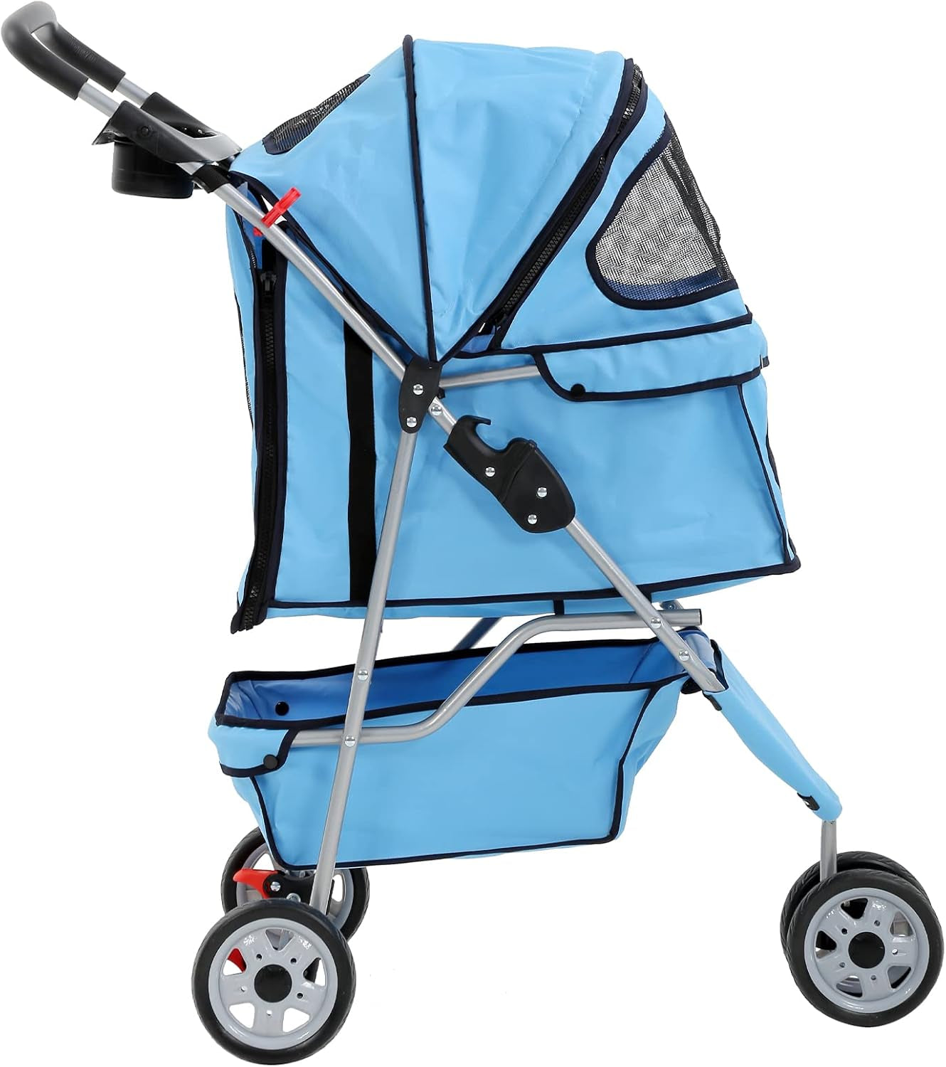 Deluxe 3-Wheel Pet Stroller for Cats & Dogs - Folding Travel Carriage with Cup Holder & Removable Pad