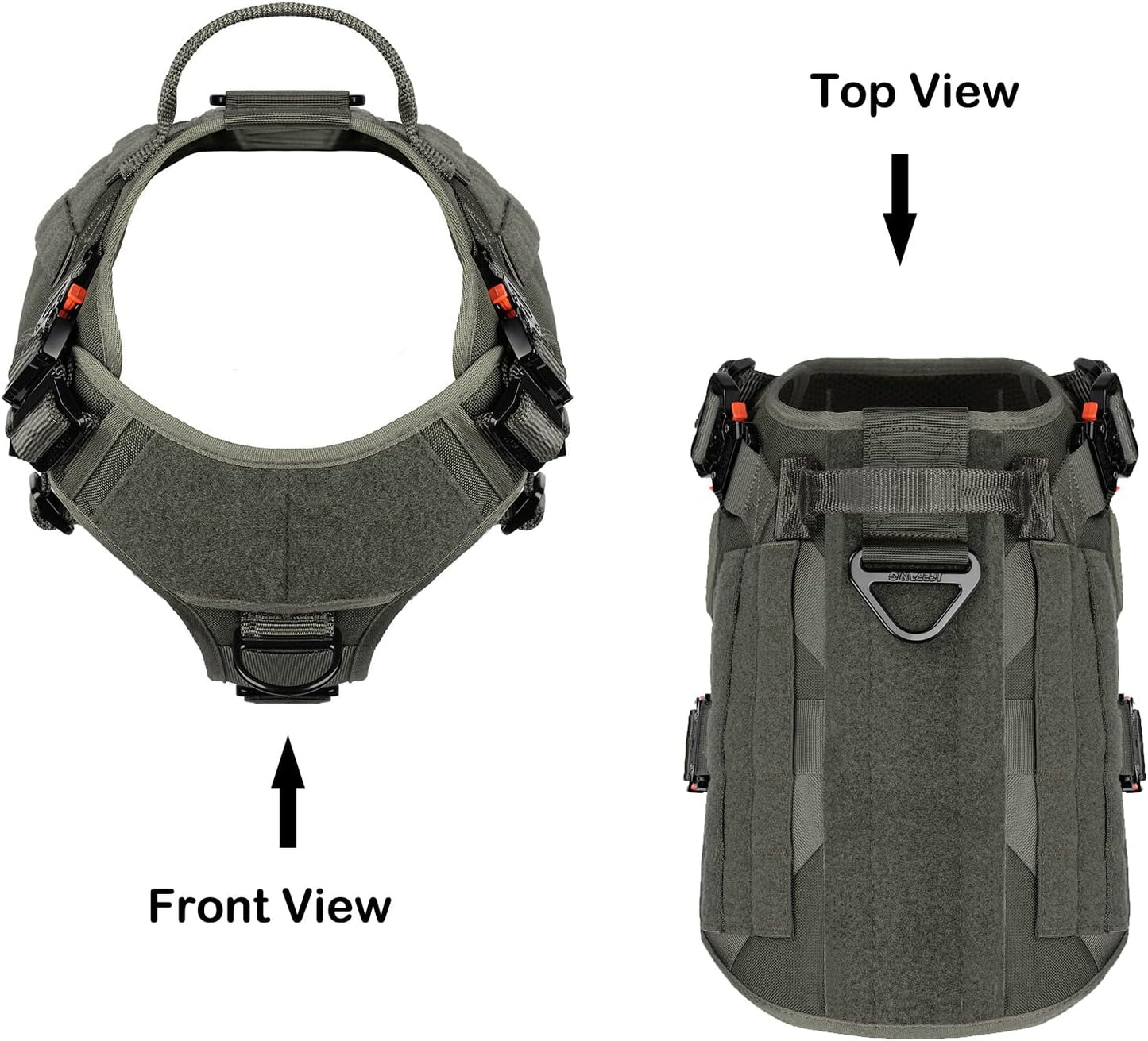 Durable Tactical Dog Harness with 4X Metal Buckle | No Pull Front Clip & MOLLE K9 Vest | Adjustable Harness for Large Dogs (L, 28"-35" Chest) - Green