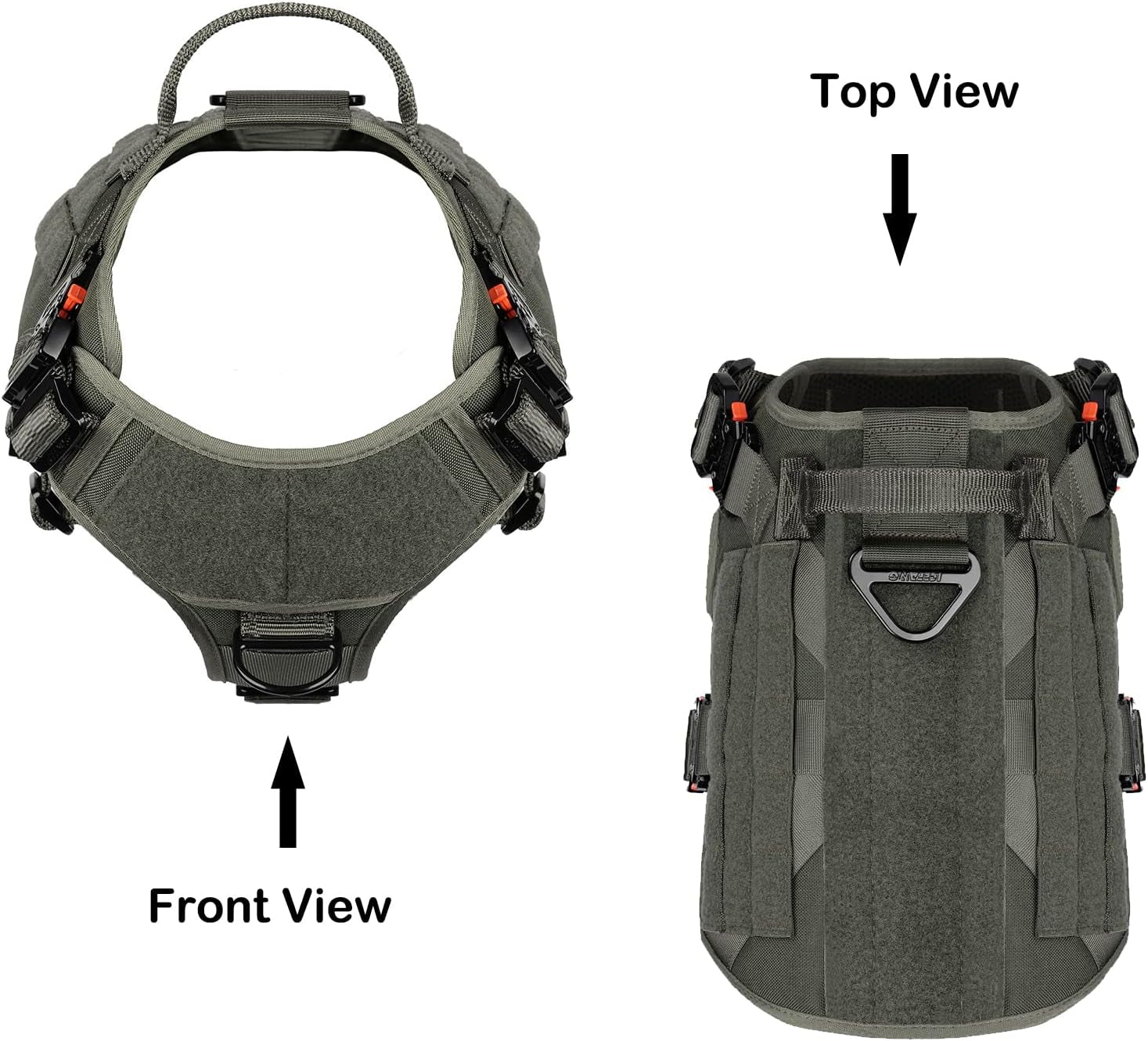 Durable Tactical Dog Harness with 4X Metal Buckle | No Pull Front Clip & MOLLE K9 Vest | Adjustable Harness for Large Dogs (L, 28"-35" Chest) - Green