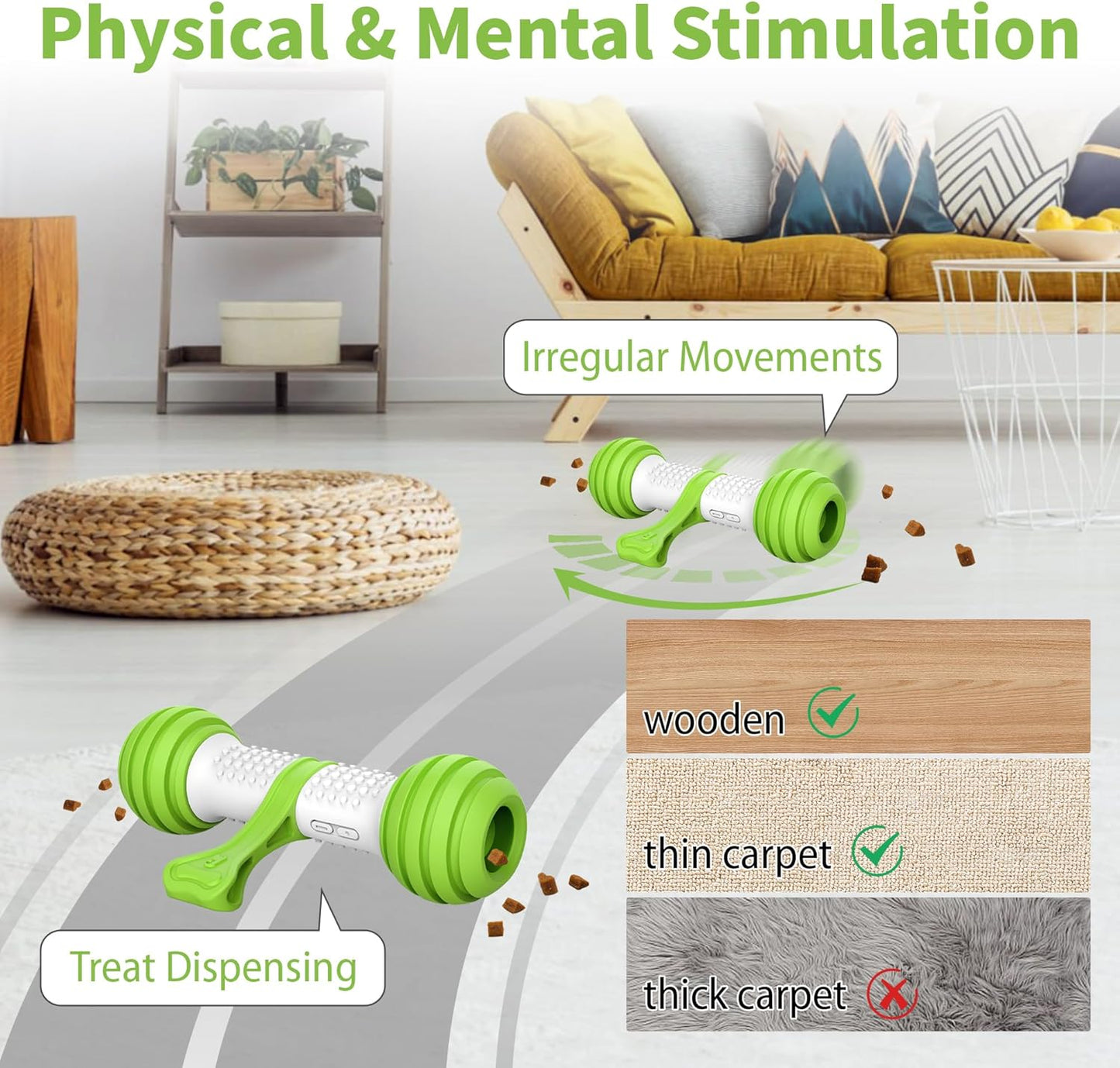 Motion Activated Interactive Dog Bone Toy - USB Rechargeable Electronic Dog Toy for Medium & Large Dogs - Perfect for Boredom & Stimulation (Green)