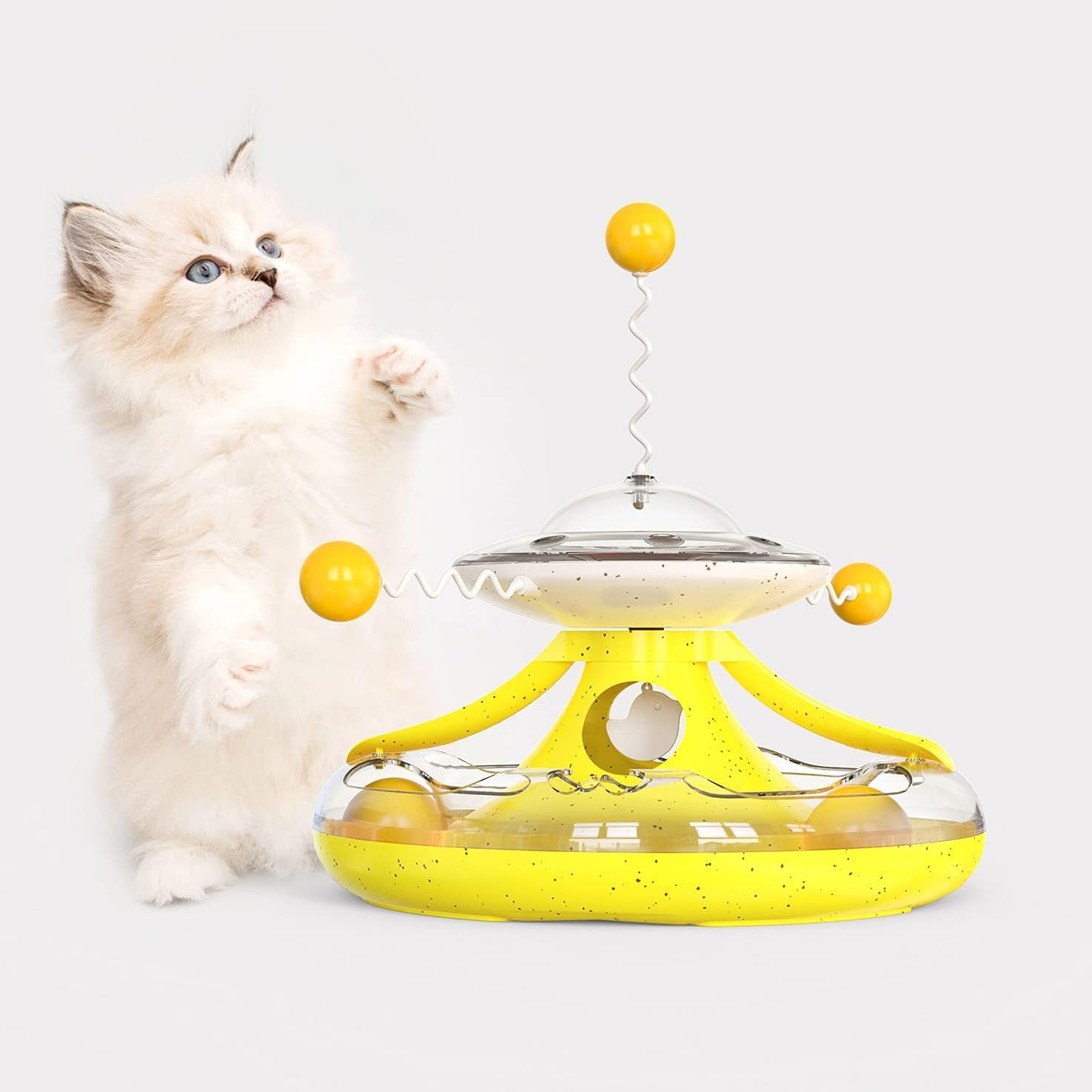 Cat Toy,Interactive Roller Tunnel Cat Toy with Cat Wand Toy for Indoor,Cat Food Dispenser with Toy Balls for Kitten Mental and Physical Motion Exercise (Yellow)