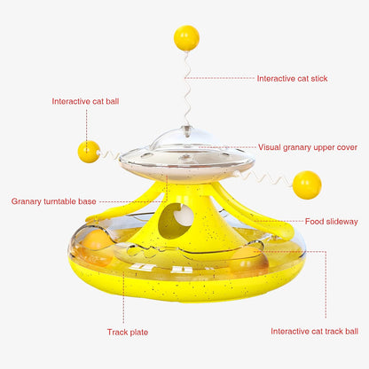 Cat Toy,Interactive Roller Tunnel Cat Toy with Cat Wand Toy for Indoor,Cat Food Dispenser with Toy Balls for Kitten Mental and Physical Motion Exercise (Yellow)