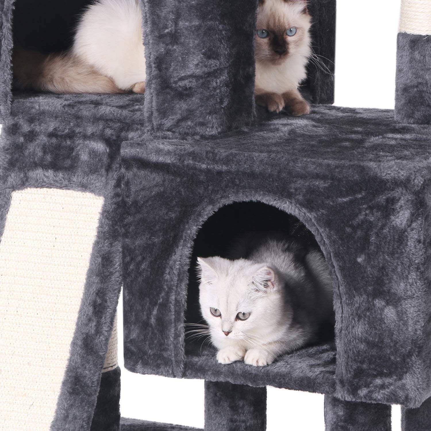 Deluxe Cat Tree Condo with Scratch Posts, Plush Perches & Dual Houses - Ultimate Kitty Activity Center in Grey
