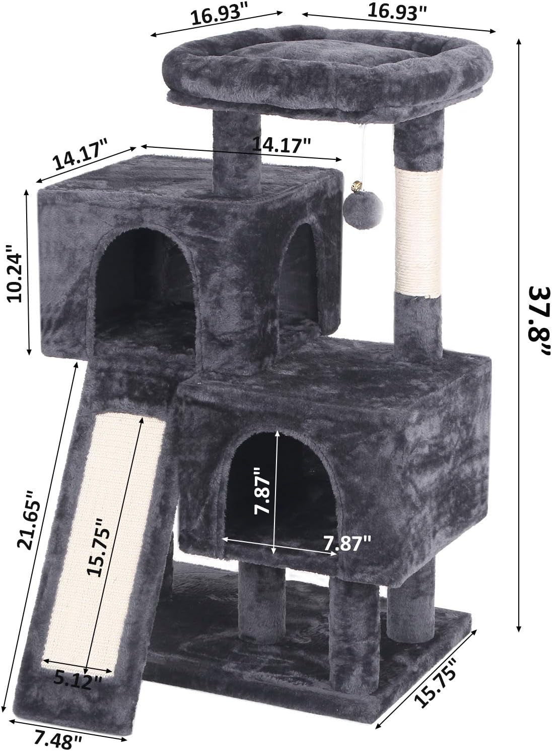 Deluxe Cat Tree Condo with Scratch Posts, Plush Perches & Dual Houses - Ultimate Kitty Activity Center in Grey